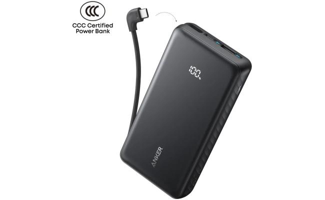 Anker Zolo Powerbank 20000mAh 22.5W Fast Charging Power Bank with Built-in USB-C Cable- Black